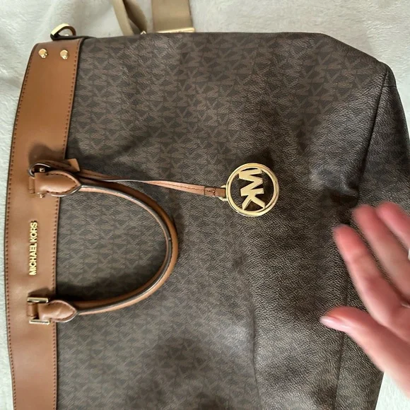 Michael Kors Brown and Tan Signature Messenger Bag with Cream Strap - Picture 11 of 11